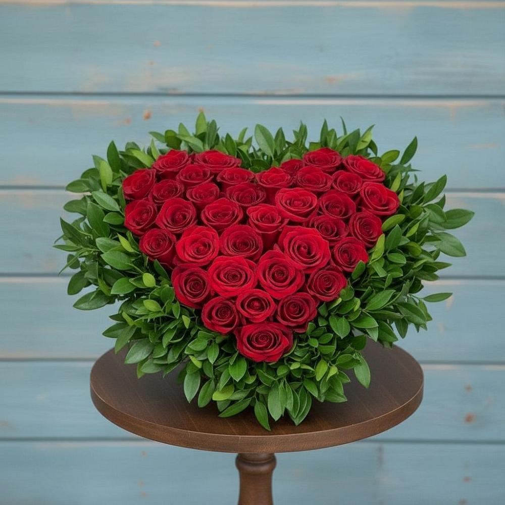 Цветочная композиция из Розы в виде сердца в Сусумане