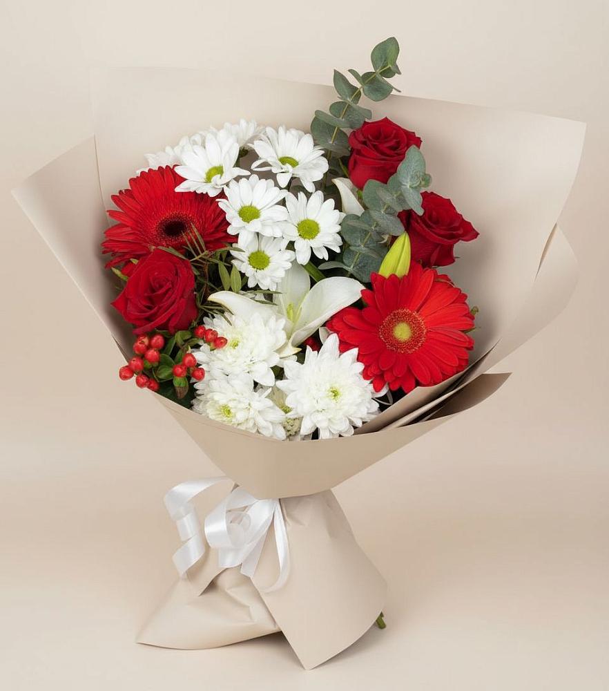 Букет цветов из: Розы, Хризантемы, Герберы и Лилии в Сусумане
