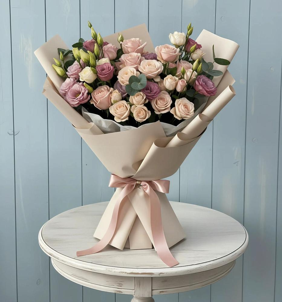 Букет цветов из: Розы и Лизиантусы в Сусумане