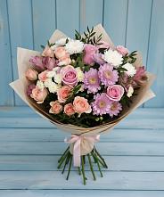 Букет цветов из:  Хризантемы, Розы и Альстромерии в Сусумане